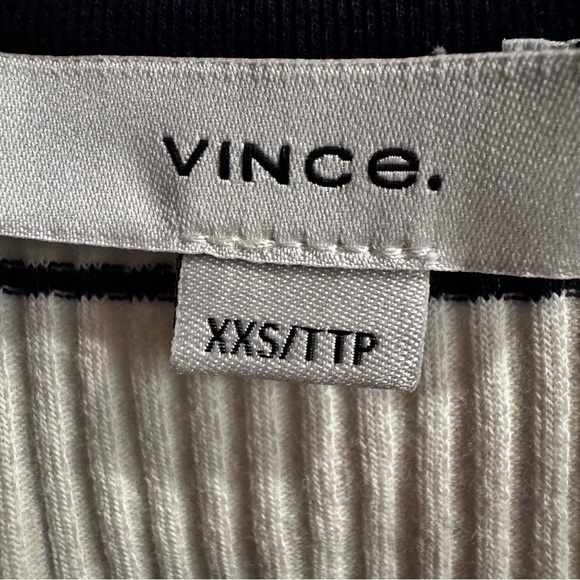 Vince Ribbed Elbow Sleeve Top XXS NWT Cream Blue Luxury Knit Tee - Picture 6 of 13